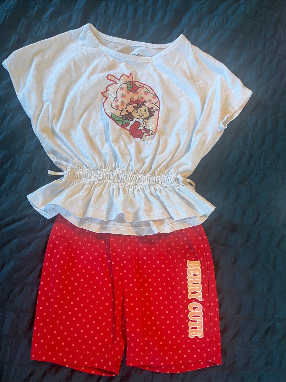 Strawberry Graphic White & Red Kids Pajama Set by